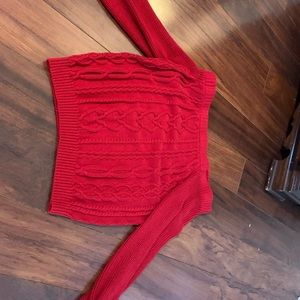 Red off the shoulder sweater